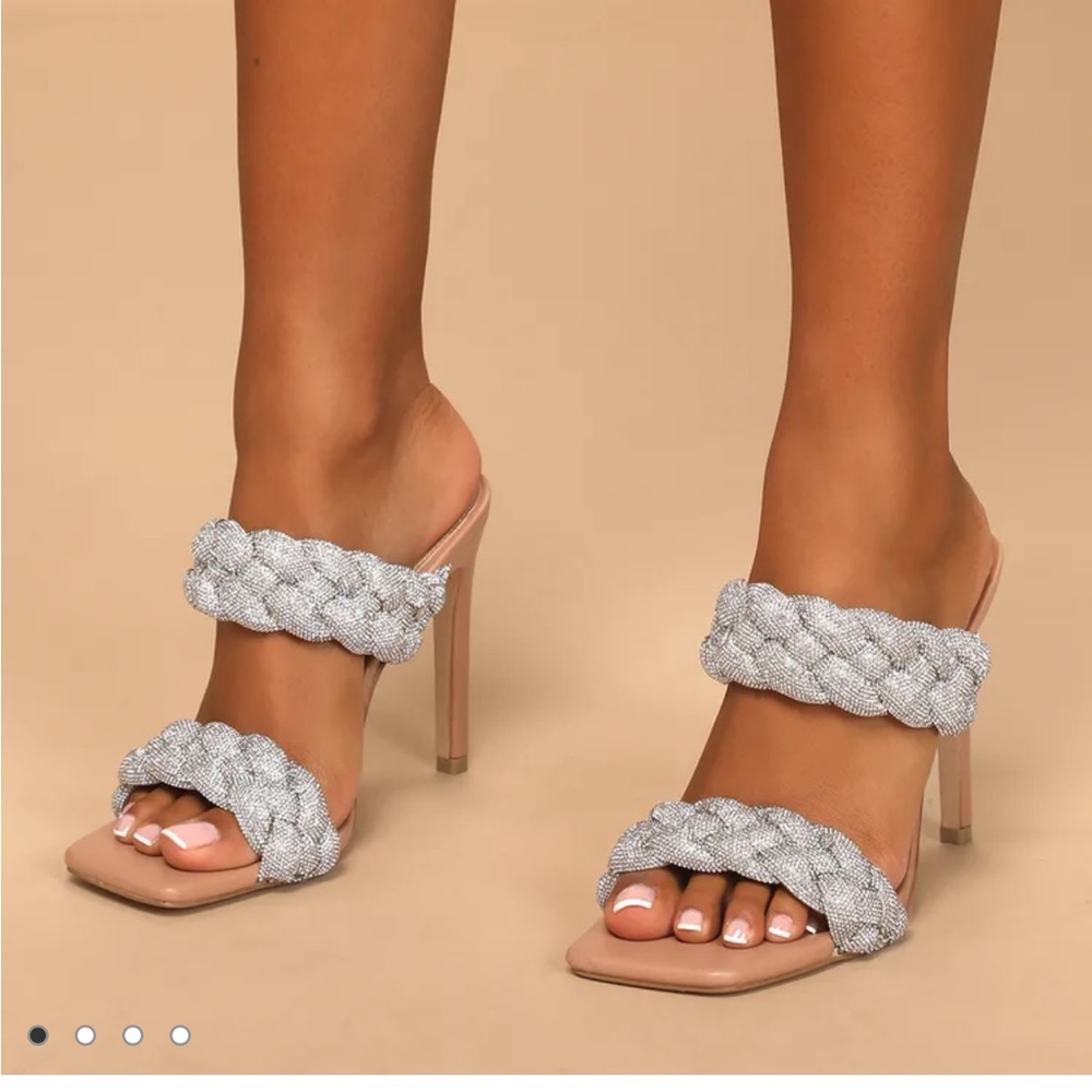 Kenley-R Silver Rhinestone Braided High Heel Sandals